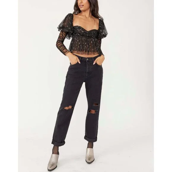 🎉LAST CHANCE🎉 NWT Free People Bren Boyfriend Jean / Black Magic - Picture 2 of 7